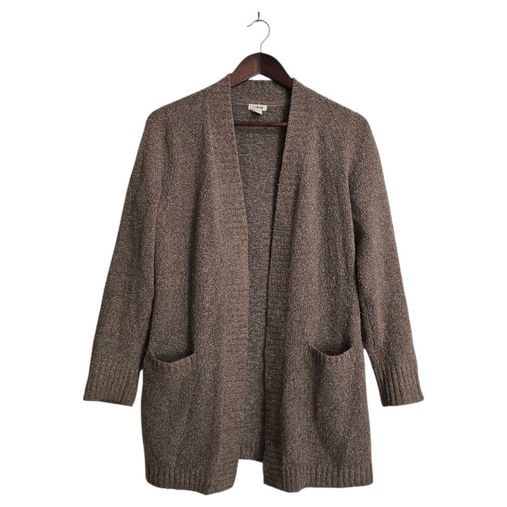 L.L. Bean Open Front Long Sleeve Patch Pocket Cardigan In Brown Sz S